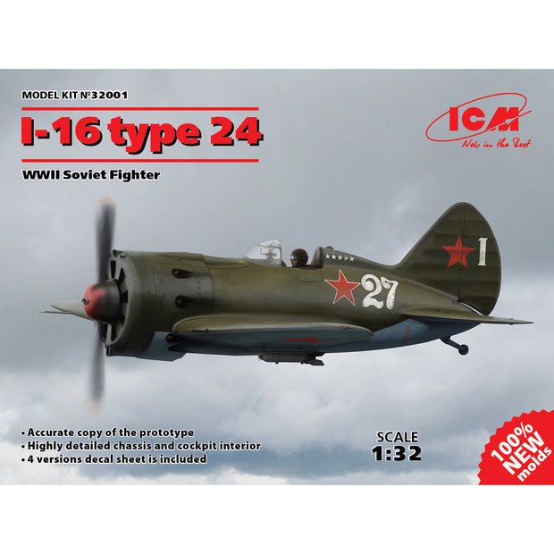 ICM 32001 Plastic model aircraft kit Scale 1:32 WWII Soviet Fighter I-16 type 24