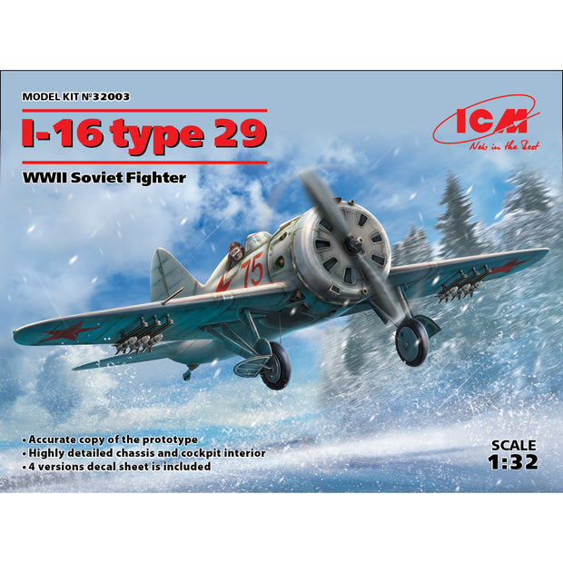 ICM 32003 Plastic aircraft model kit Scale 1:32 I-16 type 29 WWII Soviet fighter