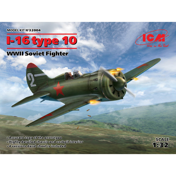 ICM 32004 Plastic model aircraft kit Scale 1:32 I-16 type 10 WWII Soviet Fighter