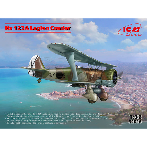 Hs 123A Legion Condor Scale 1:32 ICM32016 Plastic Model Aircraft Kit