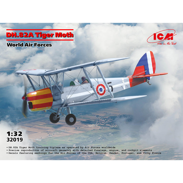 DH.82A Tiger Moth World Air Forces Scale 1:32 ICM32019 Plastic Model Aircraft Kit