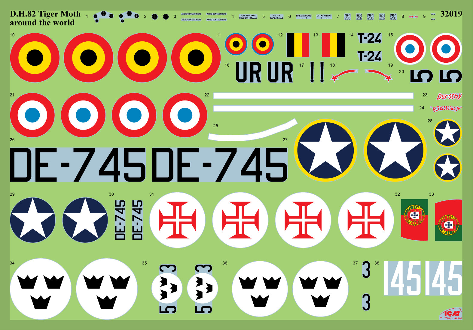 DH.82A Tiger Moth World Air Forces Scale 1:32 ICM32019 Plastic Model Aircraft Kit
