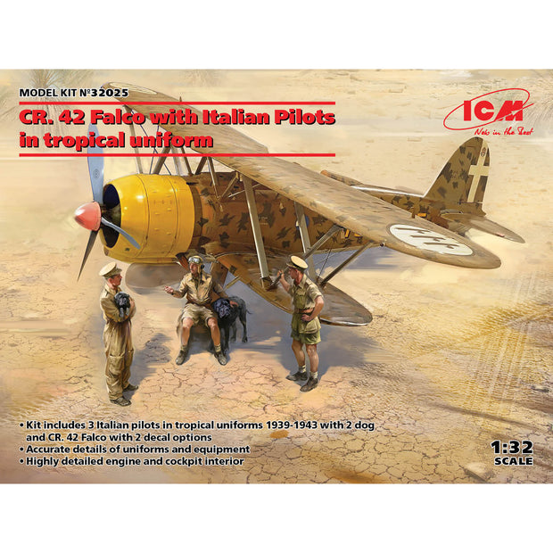 ICM 32025 model aircraft kit 1:32 CR. 42 Falco + Italian Pilots tropical uniform