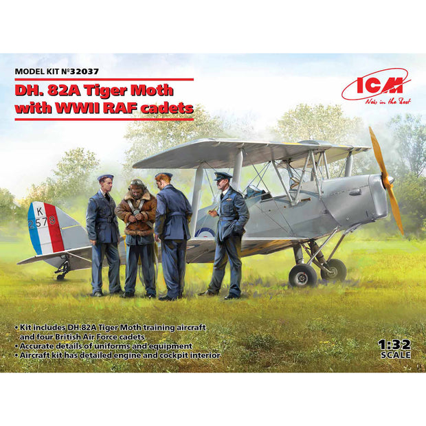 ICM 32037 Plastic model aircraft kit 1:32 DH.82А Tiger Moth with WWII RAF Cadets