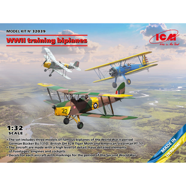 ICM 32039 WWII training biplanes Bü 131D, DH.82A Tiger Moth, Stearman PT-17 1/32