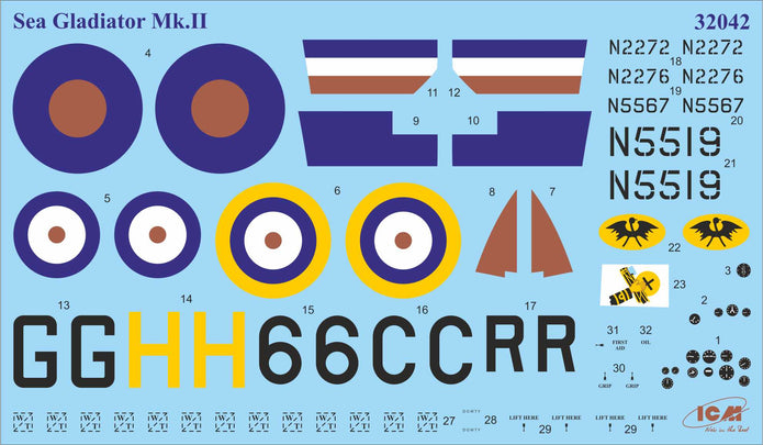 Gloster Sea Gladiator Mk.II With Royal Navy pilots ICM 32045 Scale Model 1:32