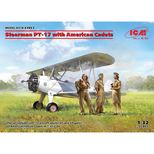 ICM 32051 Plastic model aircraft kit 1:32 Stearman PT-17 with American Cadets