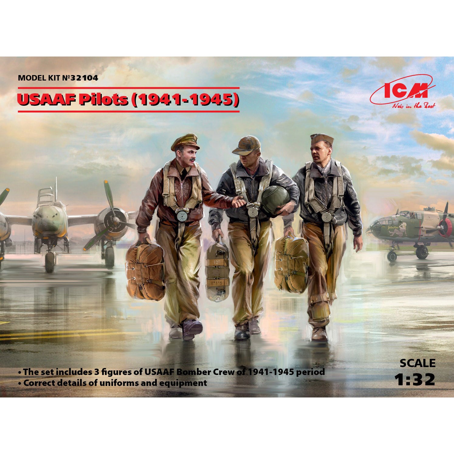 ICM 32104 Plastic model kit Scale 1:32 USAAF Pilots (1941-1945) (3 figures)