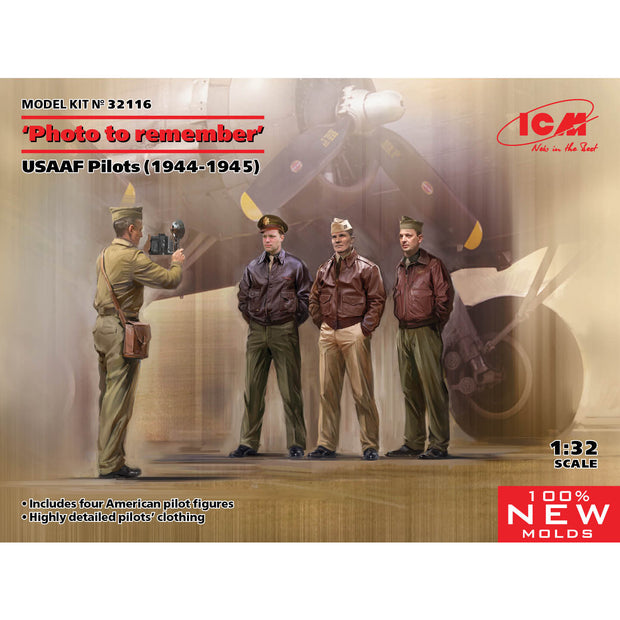 ICM 32116 Plastic model kit Scale 1:32 USAAF Pilots. Photo to remember 1944-1945