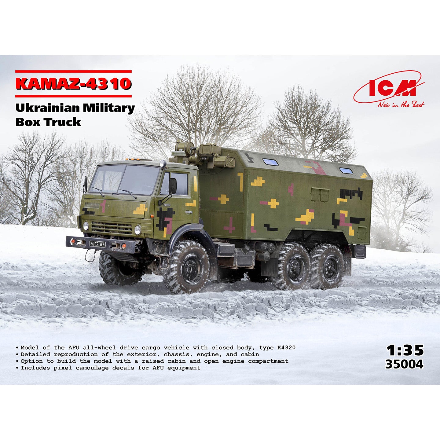 KAMAZ-4310 Ukrainian Military Box Truck Scale 1:35 ICM35004 Plastic Model Truck Kit