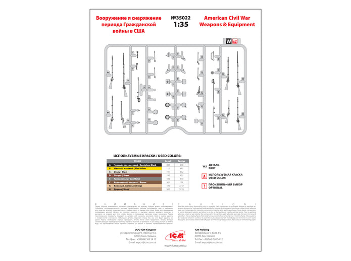 ICM 35022 plastic kits models Scale figures 1:35 Arms and equipment US Civil War