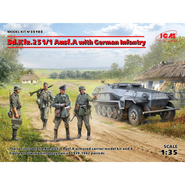 ICM 35103 Plastic model kit Scale 1:35 Sd.Kfz.251/1 Ausf.A with German Infantry