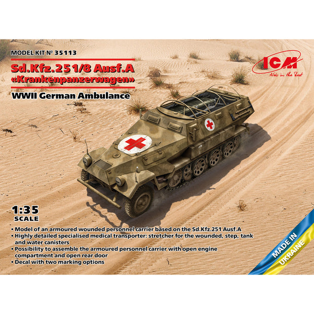 Sd.Kfz.251/8 Ausf.A ‘Krankenpanzerwagen’ WWII German Ambulance 1:35 ICM 35113