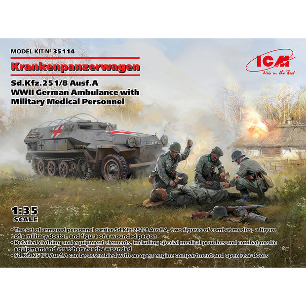 Krankenpanzerwagen Sd.Kfz.251/8 Ausf.A WWII Ambulance Personnel 1:35 ICM35114