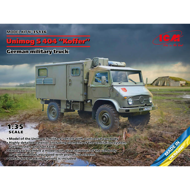 ICM 35136 Plastic model truck Scale 1:35 Unimog S 404 with box body kits models