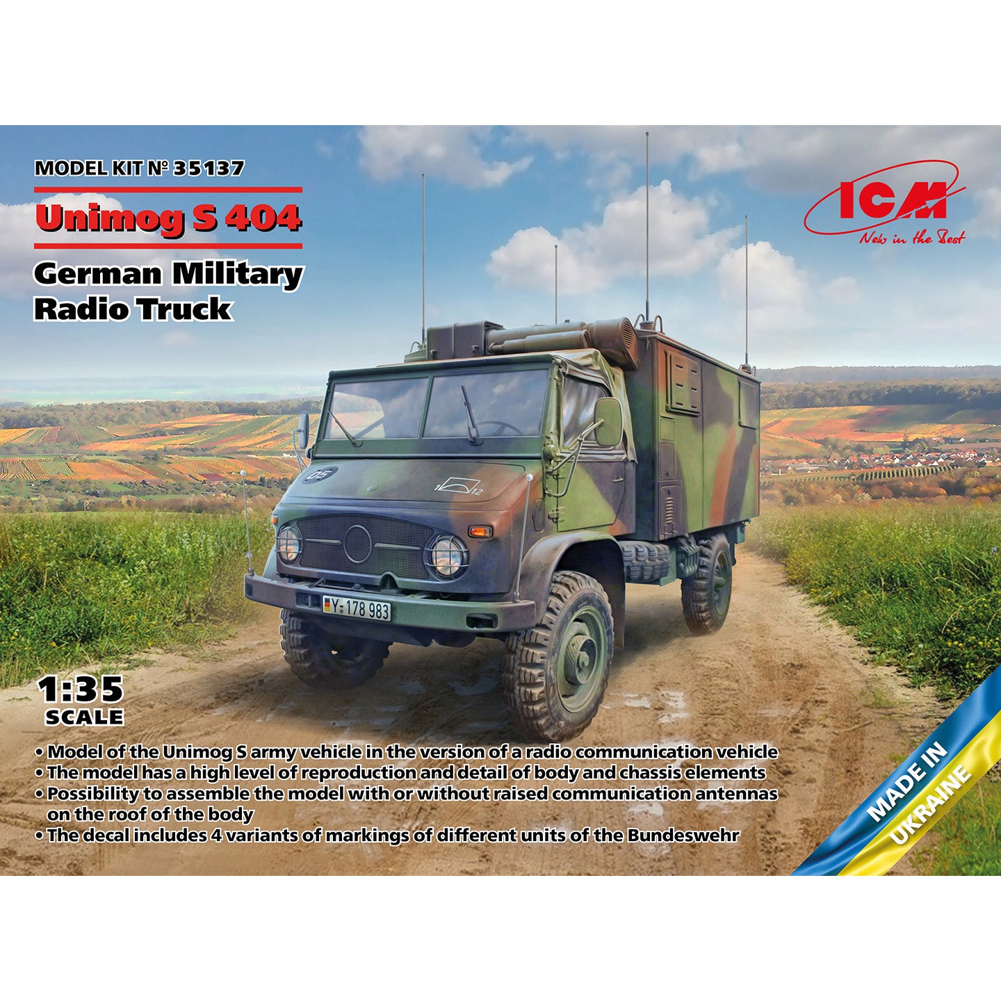 ICM 35137 Scale 1:35 Unimog S 404 German Military Radio Truck Plastic model kit