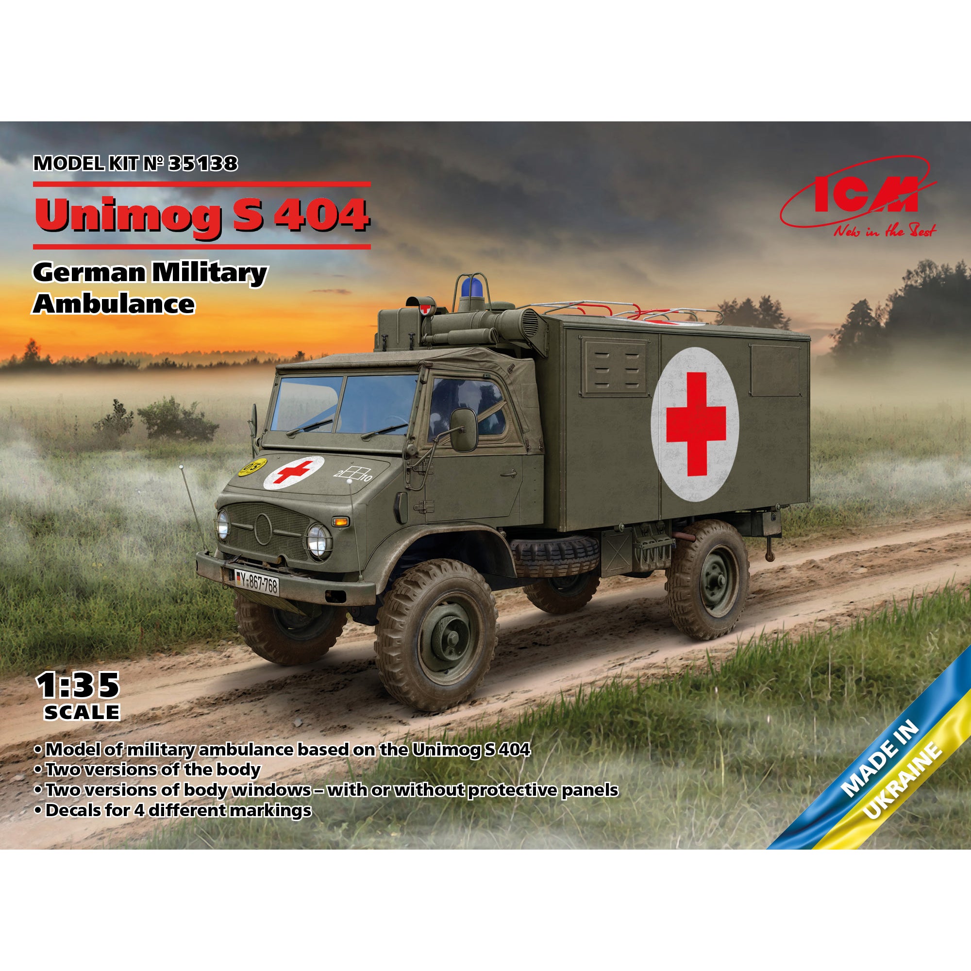 ICM 35138 Scale models car kit 1:35 Unimog S 404 German Military Ambulance
