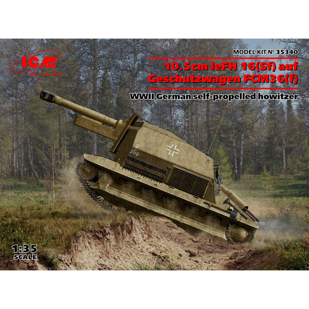 ICM 35340 model kit 1:35 WWII German howitzer, 10.5cm leFH auf Geschutzwagen