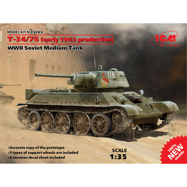 ICM 35365 Scale model kit 1:35 T-34/76 (early 1943) WWII Soviet medium tank
