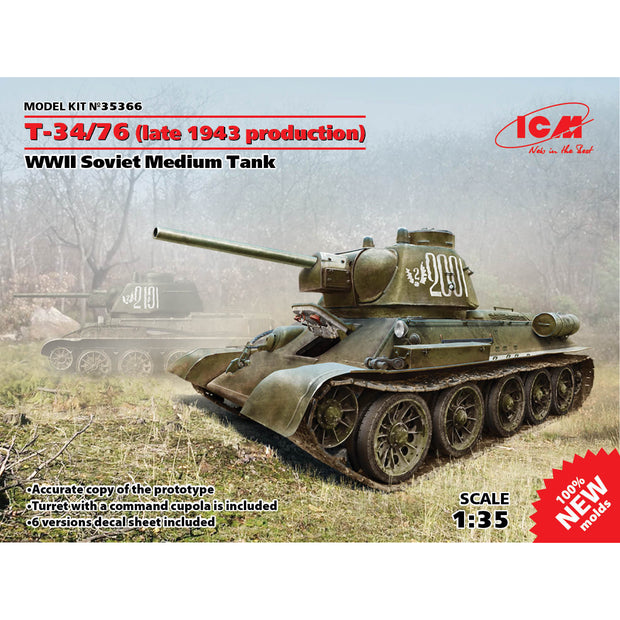 ICM 35366 Scale model kit tank 1:35 Т-34/76 (late 1943 prod.) WWII Soviet medium