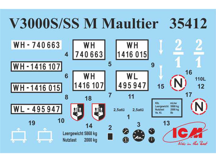 ICM 35412 Plastic model truck kit Scale 1:35 V3000S/SS M (Sd.Kfz.3b) Maultier