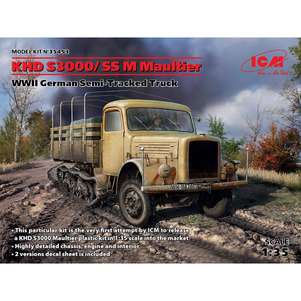 ICM 35453 model kit 1:35 WWII German Semi-Tracked Truck KHD S3000/SS M Maultier