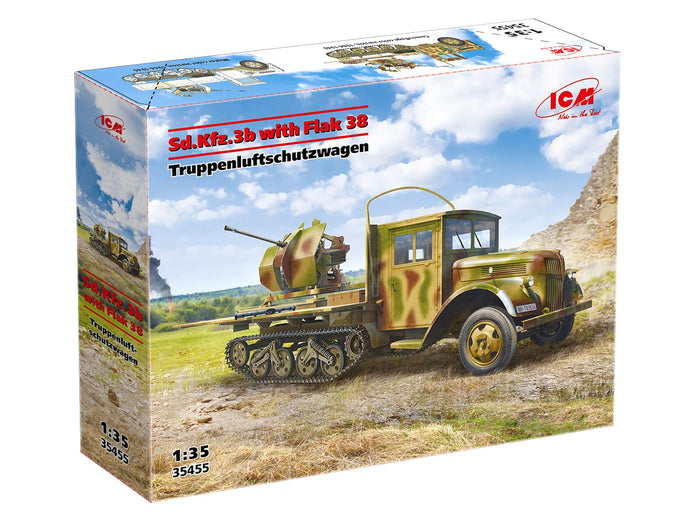 Sd.Kfz.3b with Flak 38 Truppenluftschutzwagen Scale 1:35 ICM35455 Plastic Model Truck Kit