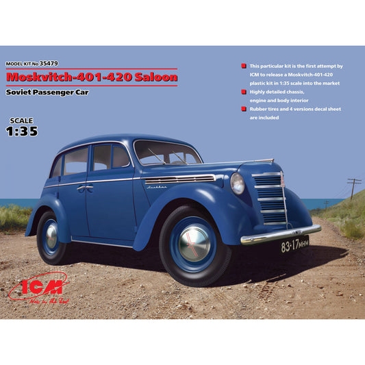 ICM 35479 Plastic model car kit 1:35 Moskvitch 401-420 Saloon, Soviet passenger