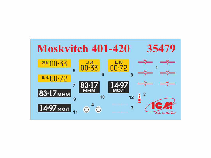 ICM 35479 Plastic model car kit 1:35 Moskvitch 401-420 Saloon, Soviet passenger