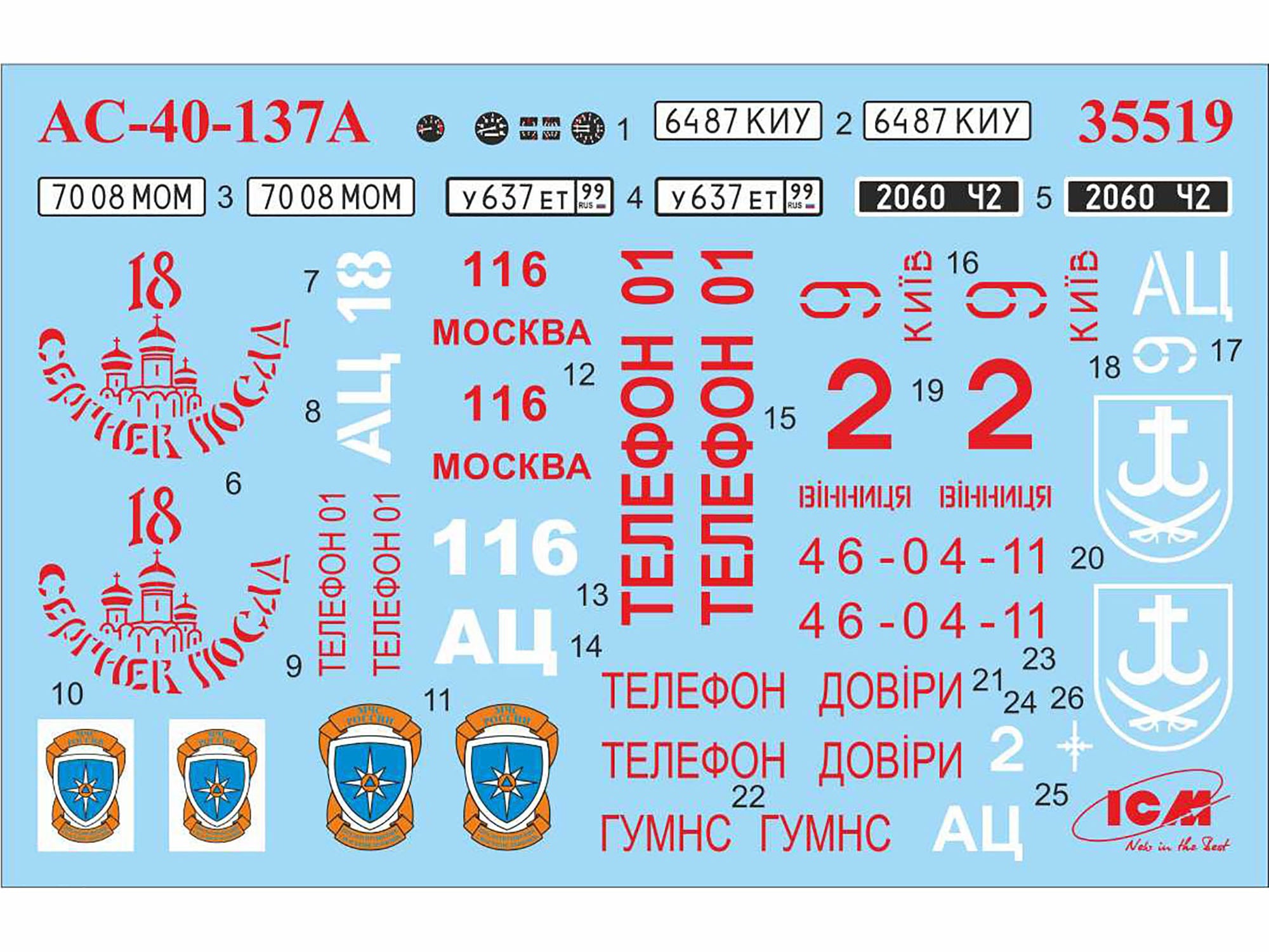 ICM 35519 Plastic model kit Scale 1:35 Soviet Firetruck AC-40-173A modelling kit