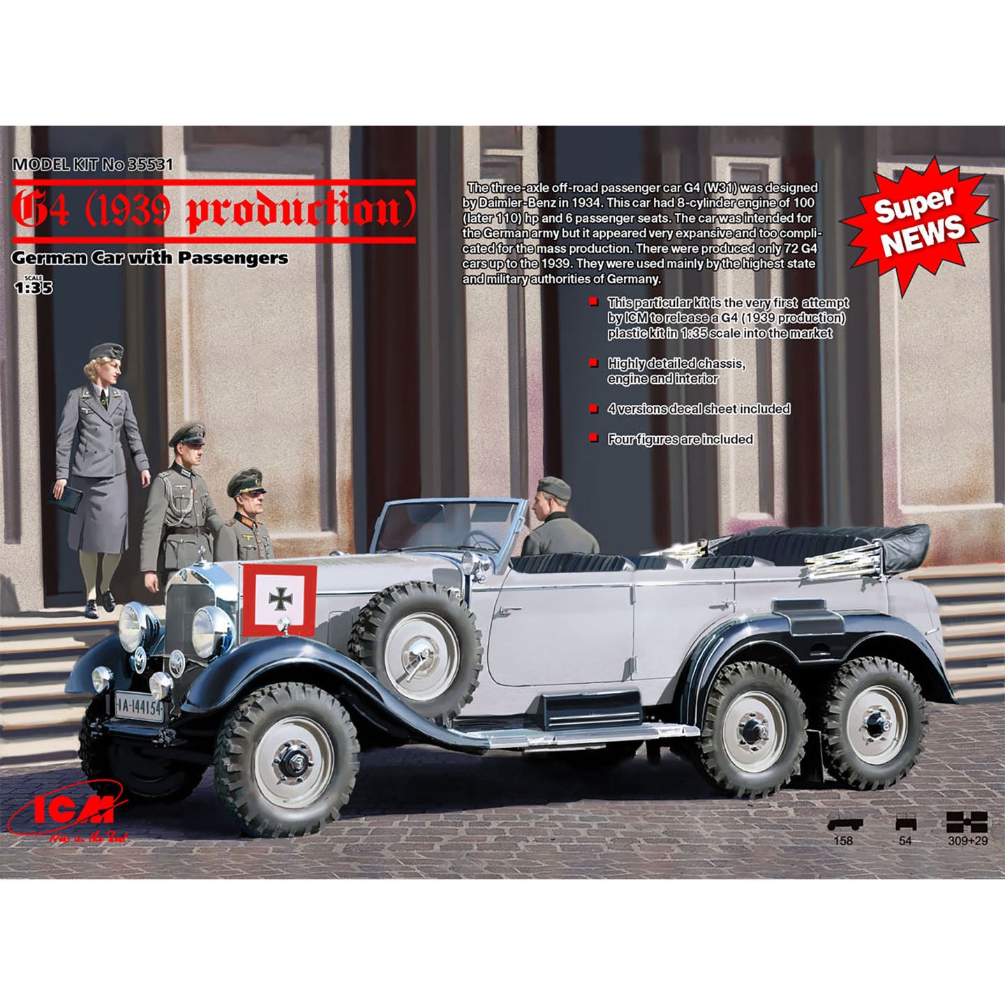 ICM 35531 Plastic model kit 1:35 G4 (1939 production) German Car with Passengers