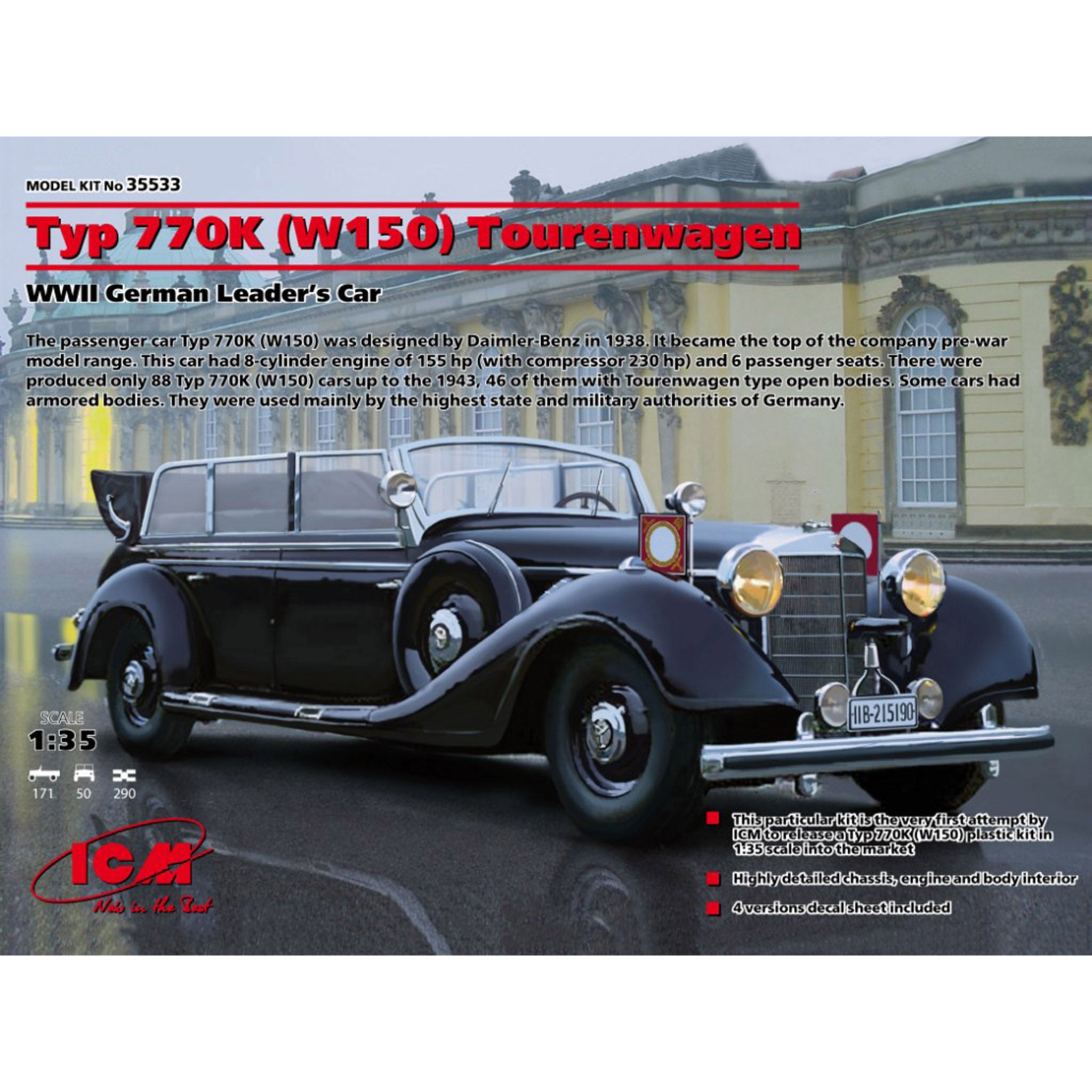 ICM 35533 Scale model kit 1:35 Typ 770K Tourenwagen, WWII German Leader's Car