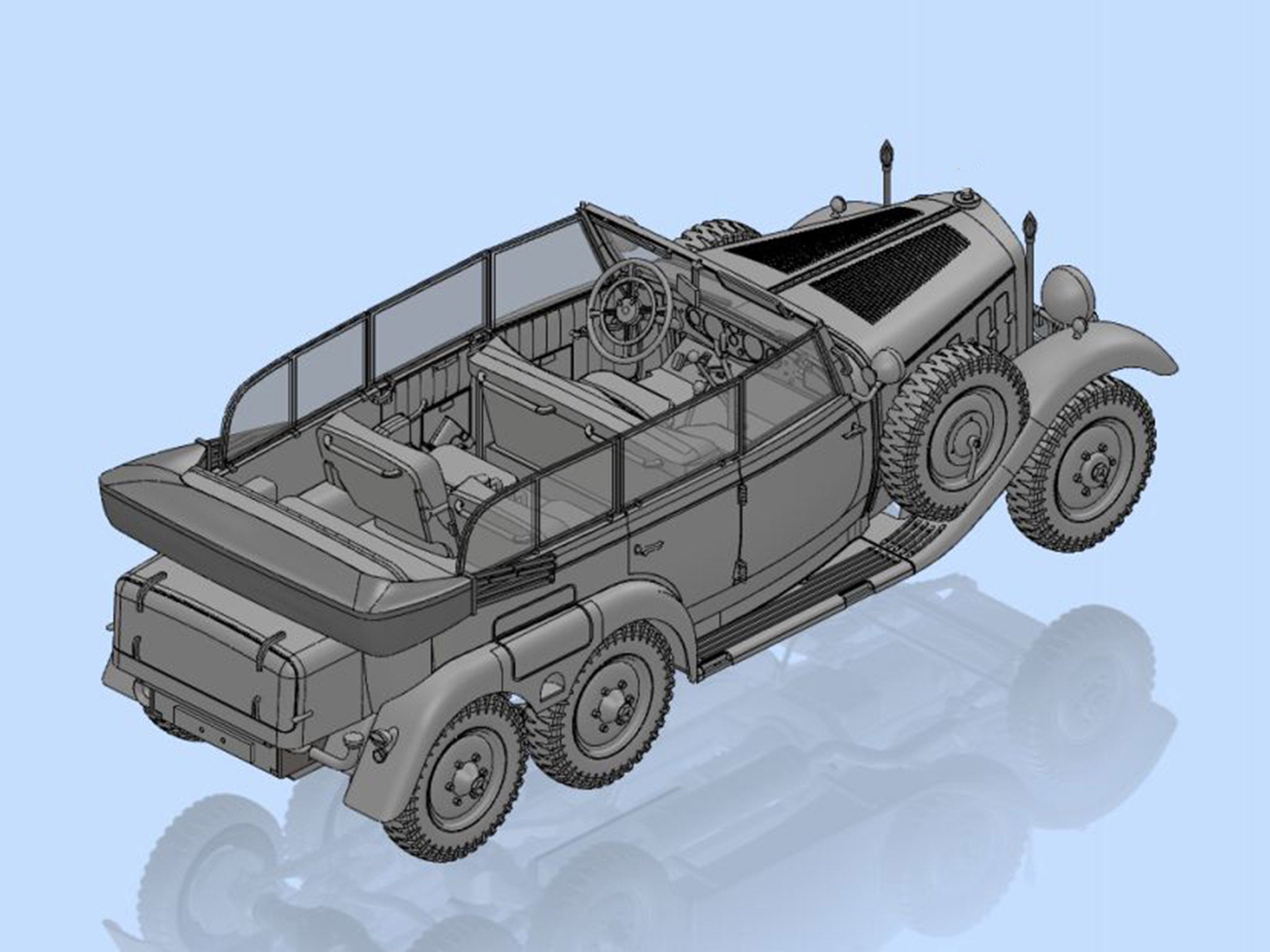 ICM 35538 Plastic model kit Scale 1:35 Typ G4 (Kfz.21) WWII German staff car