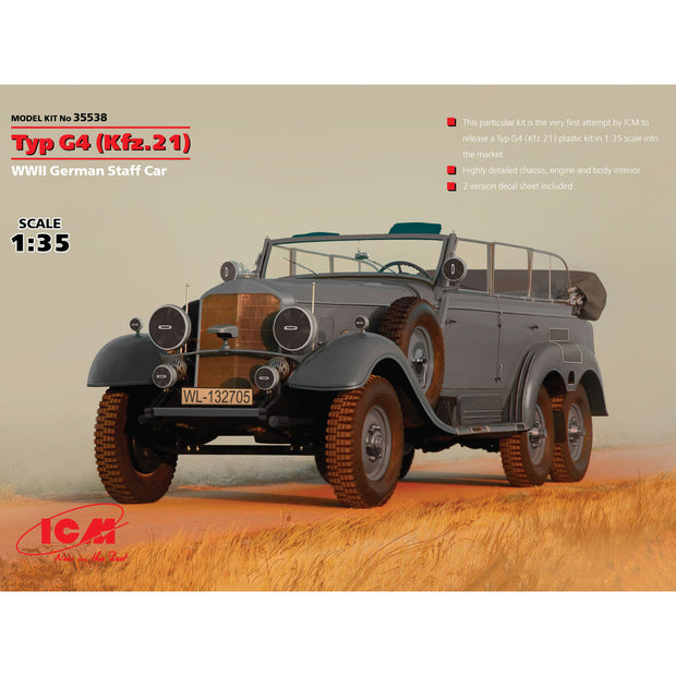 ICM 35538 Plastic model kit Scale 1:35 Typ G4 (Kfz.21) WWII German staff car