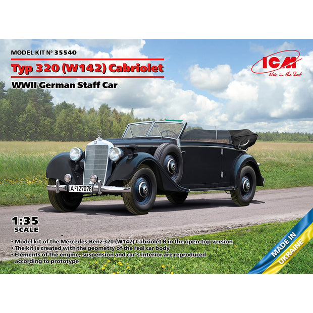 ICM 35540 Scale model kit 1:35 Typ 320 (W142) Cabriolet WWII German Staff Car