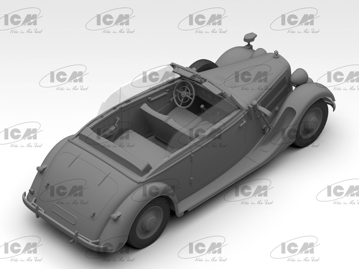 ICM 35542 Scale model kit car 1:35 Typ 320 (W142) Soft Top WWII German staff car
