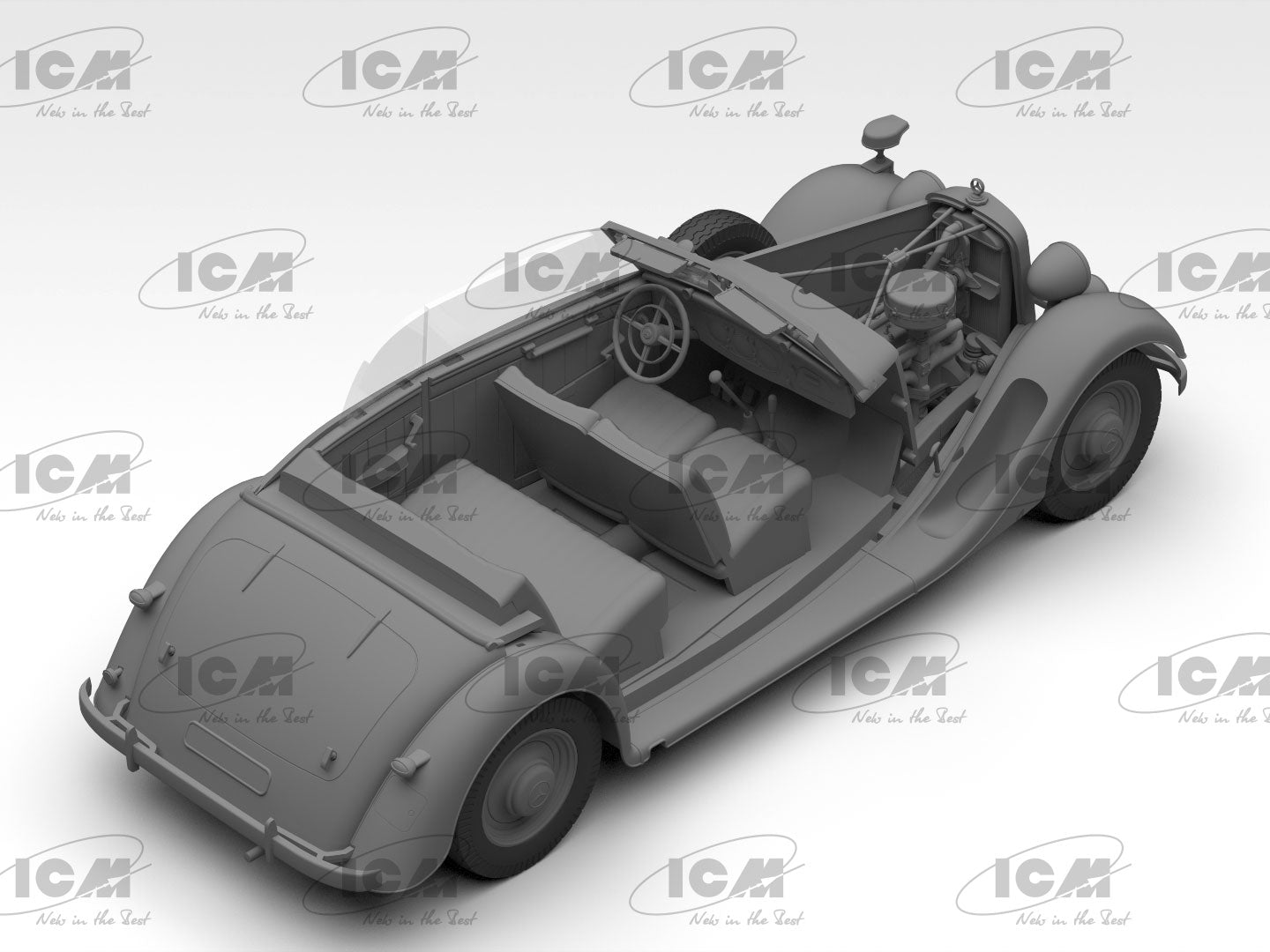 ICM 35542 Scale model kit car 1:35 Typ 320 (W142) Soft Top WWII German staff car