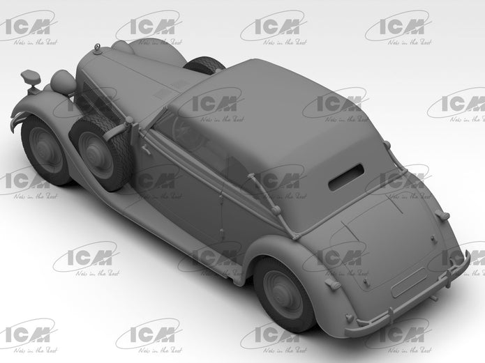 ICM 35542 Scale model kit car 1:35 Typ 320 (W142) Soft Top WWII German staff car