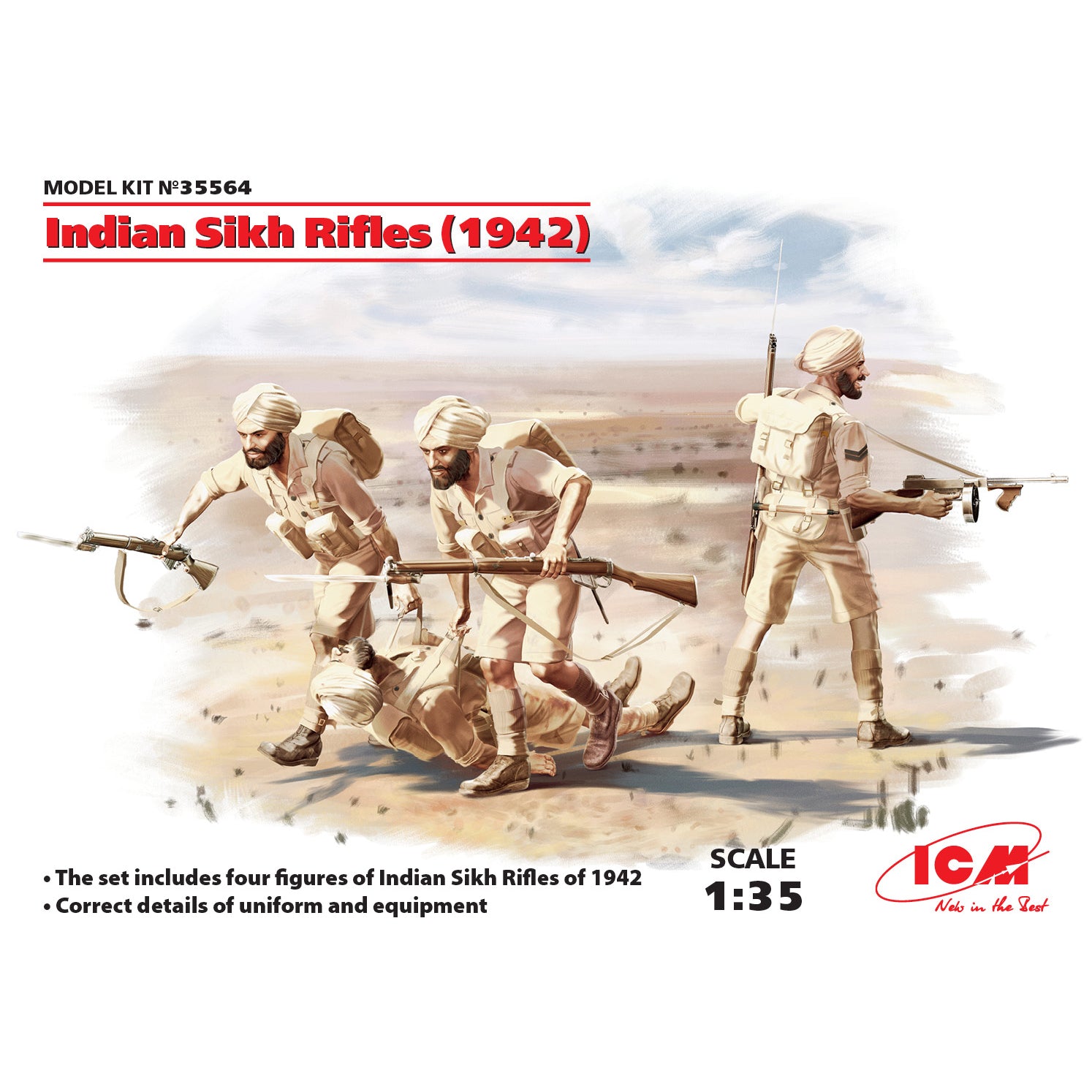 ICM 35564 Plastic model kit Scale 1:35 Indian Sikh Rifles (1942) (4 figures)