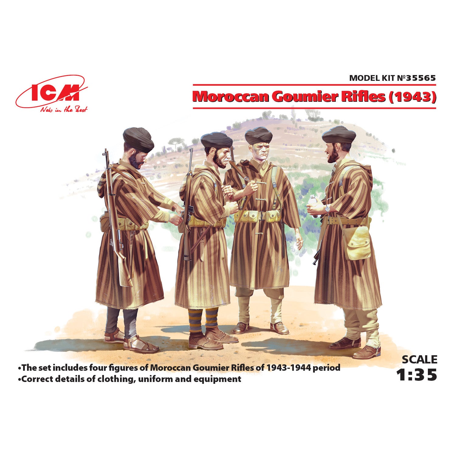 ICM 35565 Plastic model kit Scale 1:35 Moroccan Goumier Rifles (1943) 4 figures