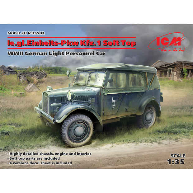 ICM 35582 Scale model kit 1:35 le.gl.Einheitz-Pkw Kfz1 WWII German Personnel Car