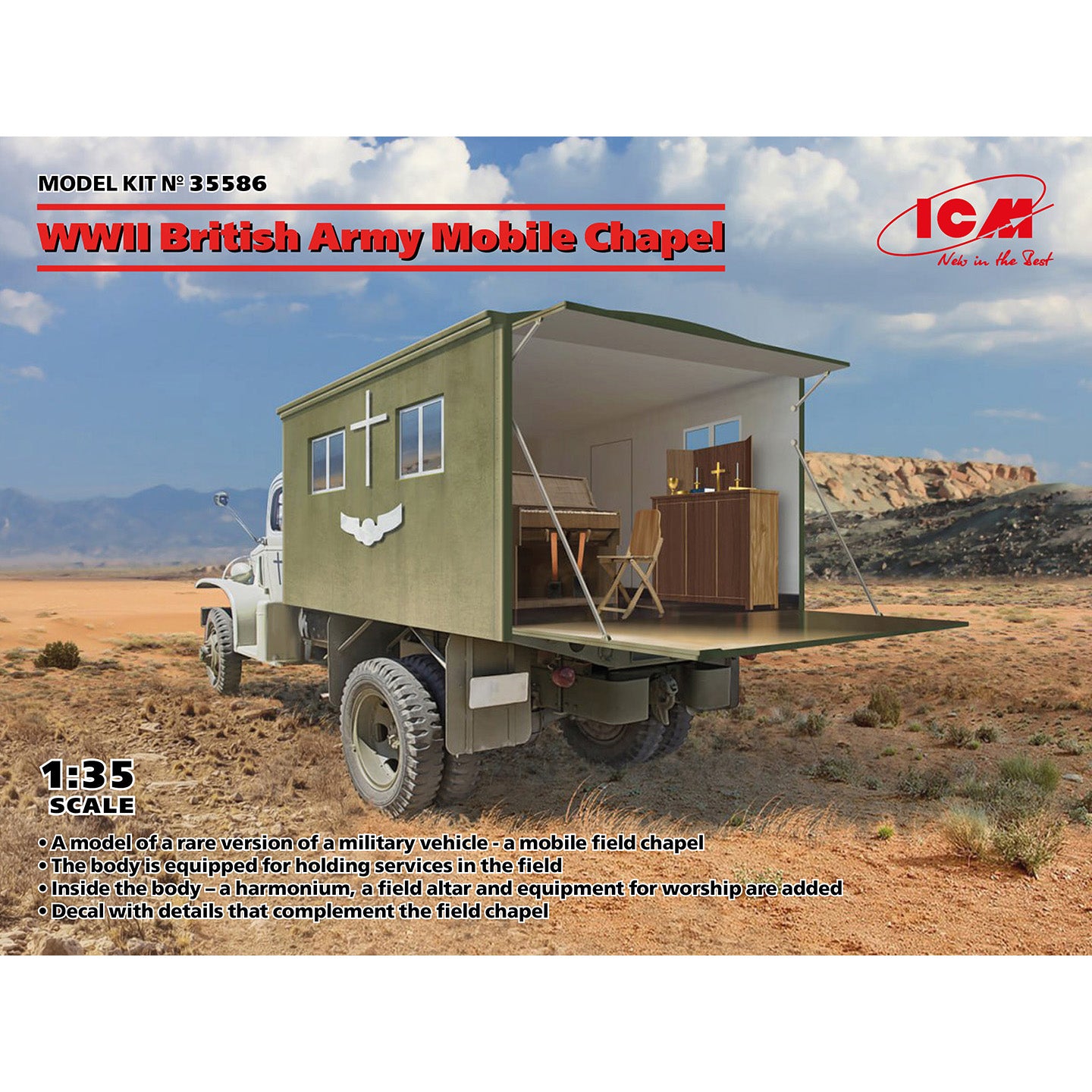 WWII British Army Mobile Chapel Scale 1:35 Plastic Model Kit ICM 35586