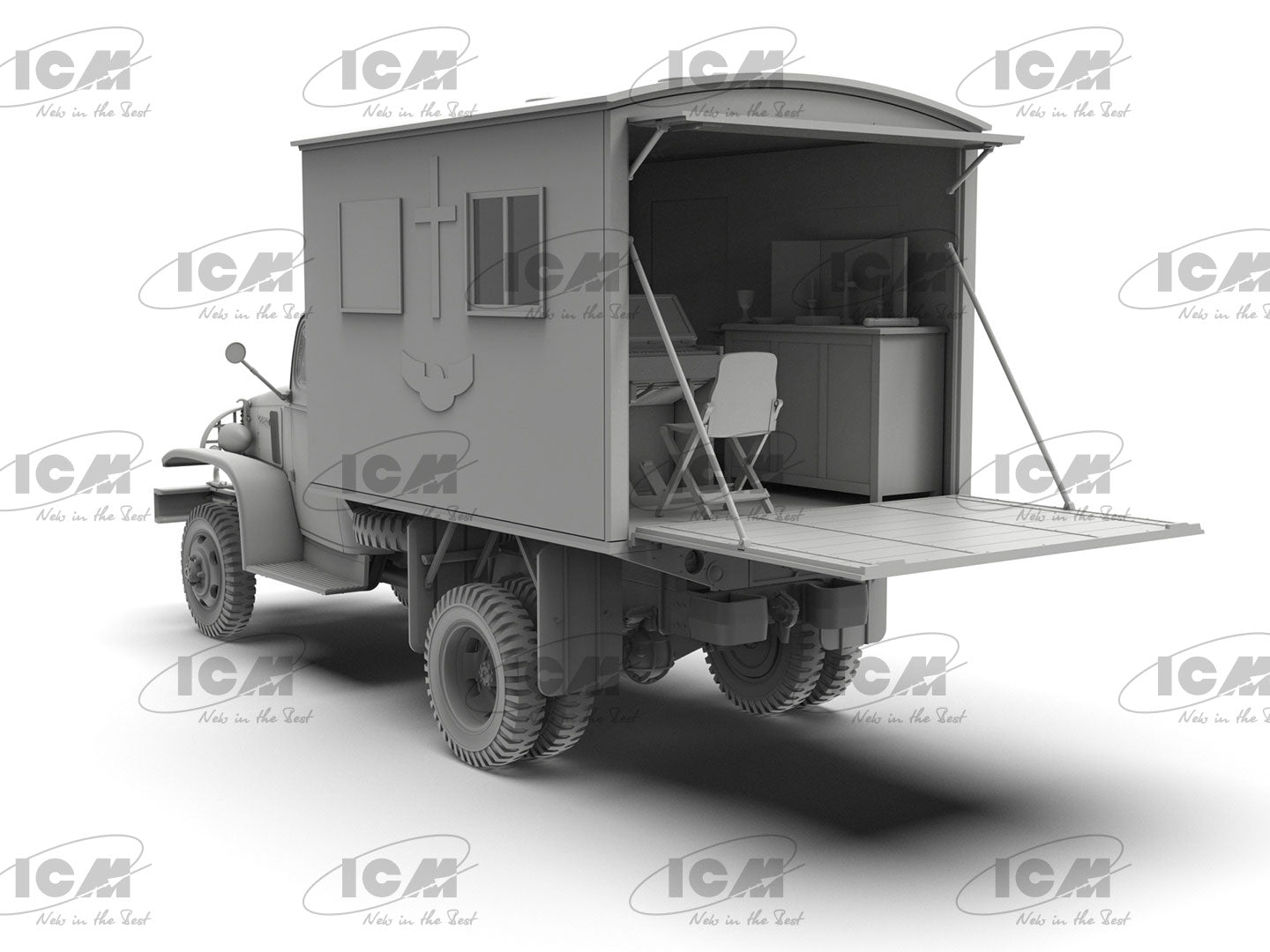 WWII British Army Mobile Chapel Scale 1:35 Plastic Model Kit ICM 35586