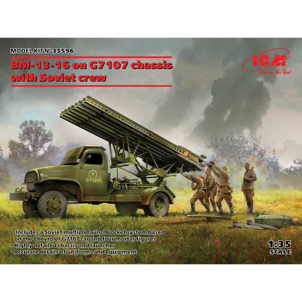 ICM 35596 Plastic model kit Scale 1:35 BM-13-16  G7107 chassis with Soviet crew