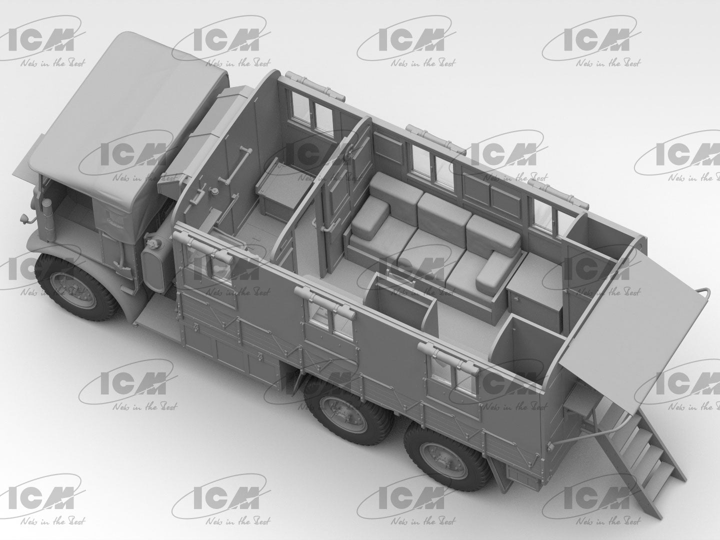 Monty’s office caravan Scale 1:35 ICM35603 Plastic Model Truck Kit