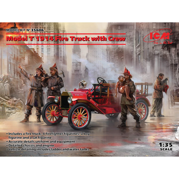 ICM 35606 Plastic model Scale 1:35 Model T 1914 Fire Truck with Crew models kit