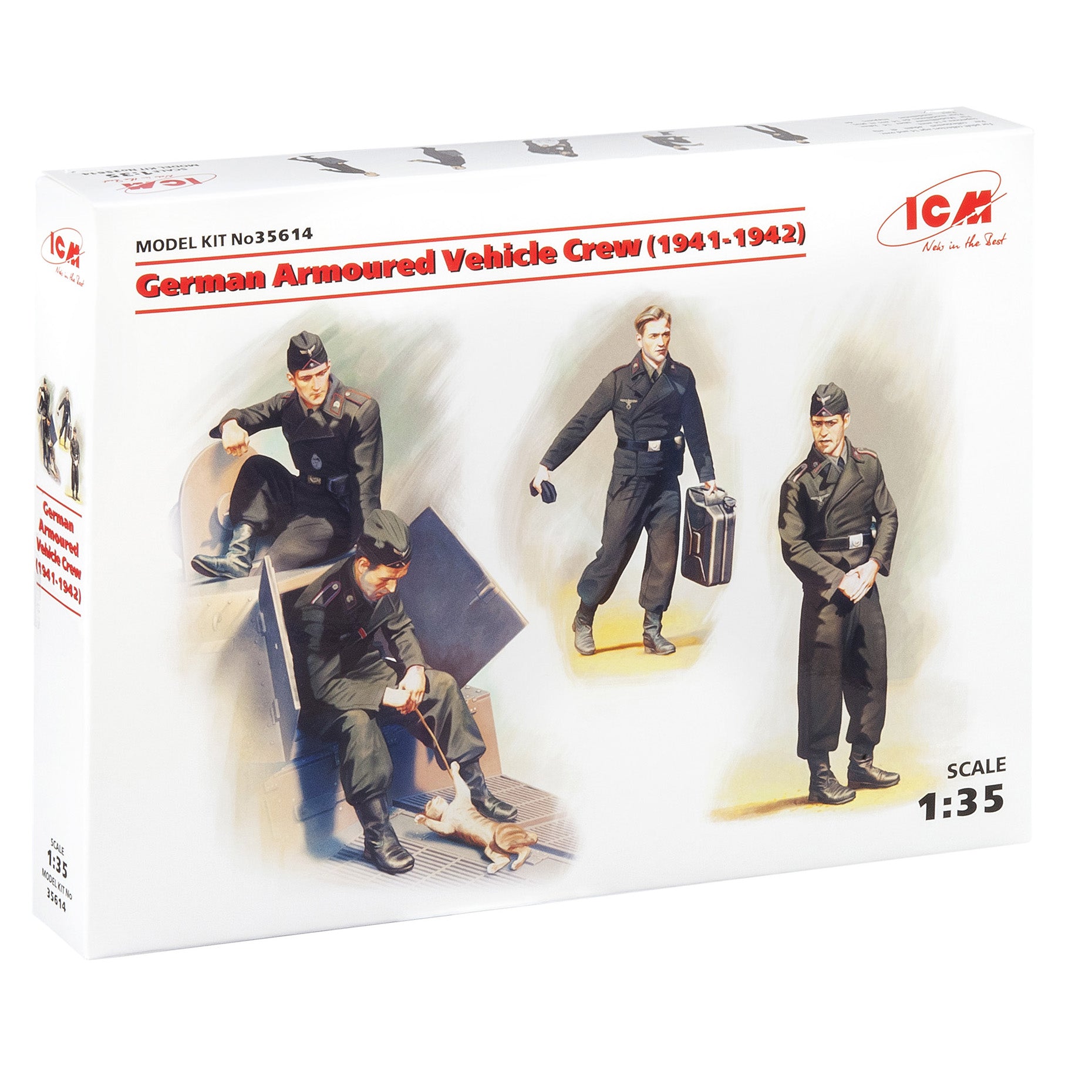ICM35614 model kit 1:35 German Armoured Vehicle Crew 1941-1942 4 figures and cat