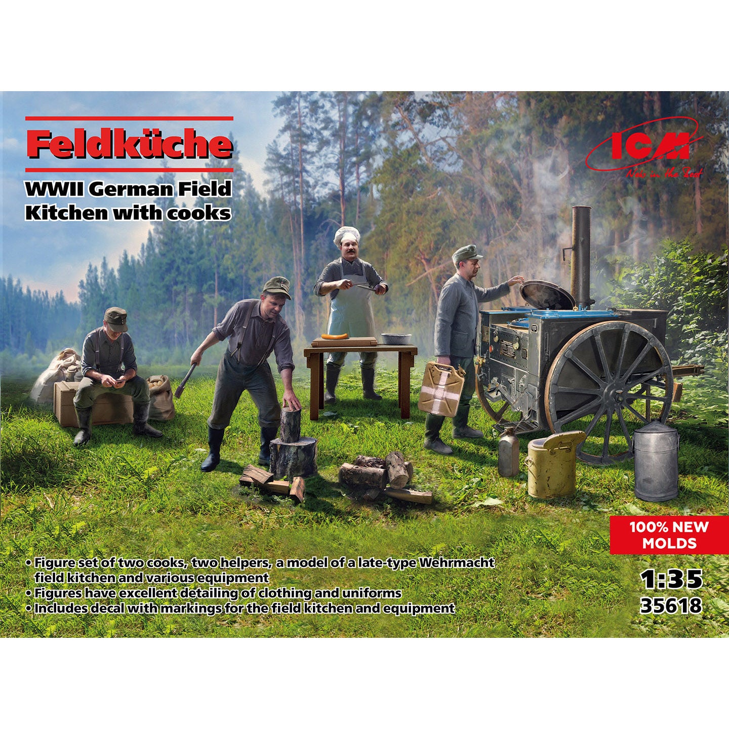 Feldküche WWII German Field Kitchen with cooks Scale 1:35 ICM35618 Plastic Model Figures Kit