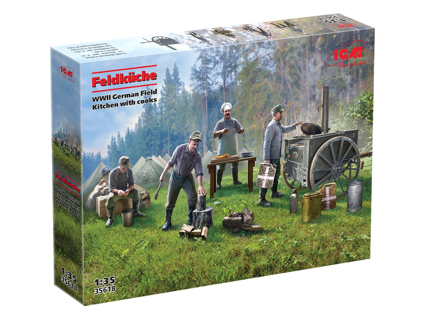 Feldküche WWII German Field Kitchen with cooks Scale 1:35 ICM35618 Plastic Model Figures Kit