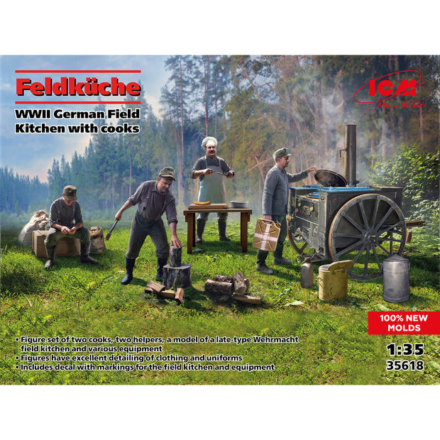 Feldküche WWII German Field Kitchen with cooks Scale 1:35 ICM35618 Plastic Model Figures Kit